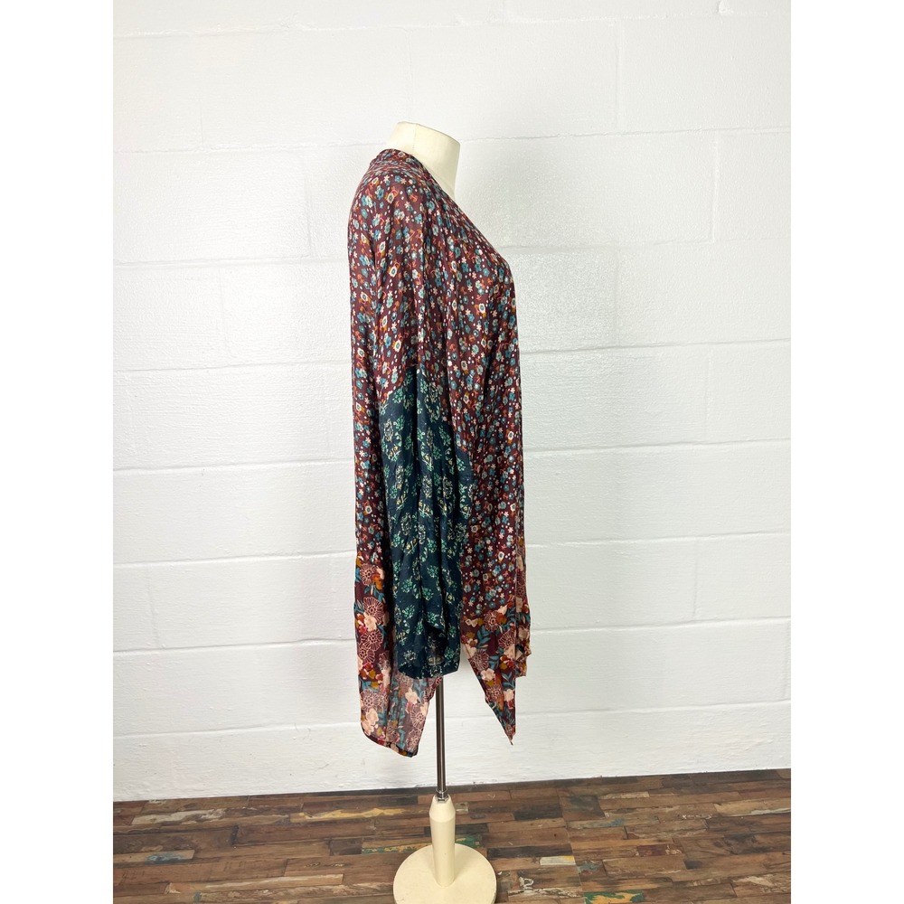 Natural Life Floral Kimono Wrap Burgundy Navy Boho Mixed Print L/XL - Picture 4 of 7
